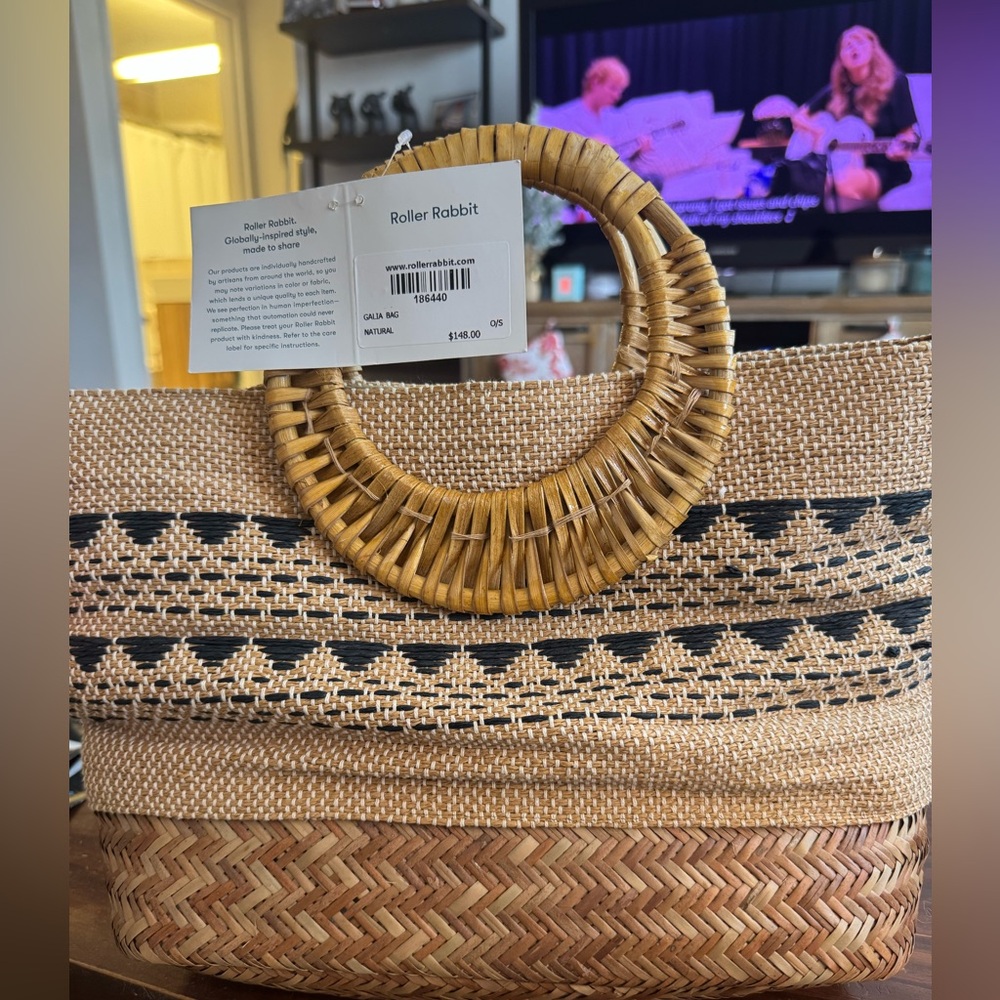 Roller Rabbit Tan and Black Woven Tote